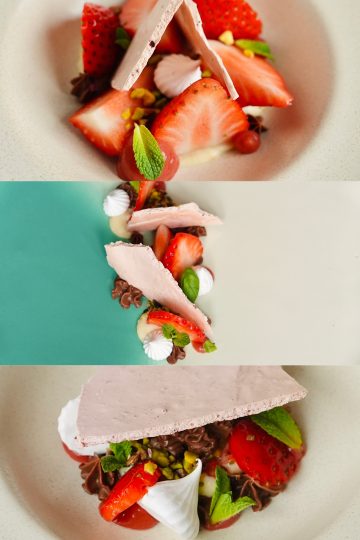 strawberry, chocolate, meringue